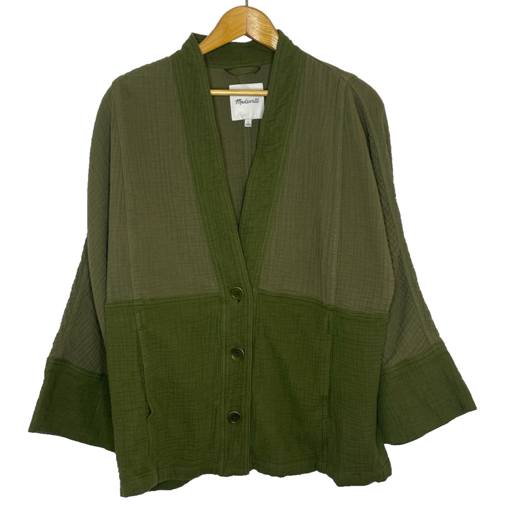 Women's Large Madewell Lightspun Cotton Gauze Green Color Block Jacket